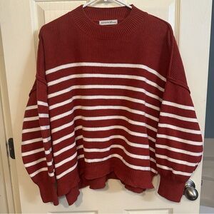 Women’s Zenana Outfitters Burgundy and White Striped Sweater, size S/M